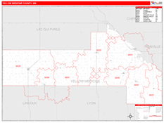 Yellow Medicine County, MN Digital Map Red Line Style